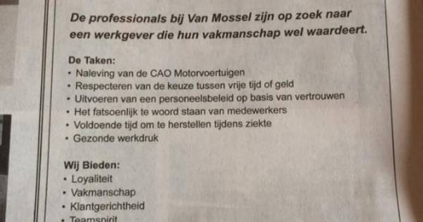 FNV en Van Mossel staken advertentieruzie